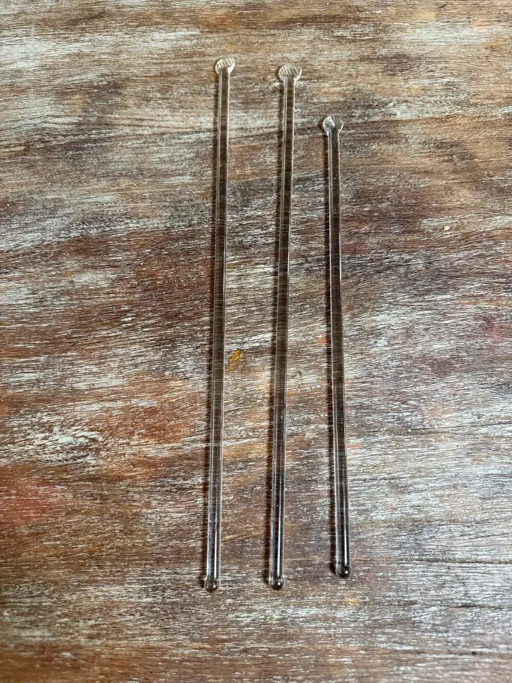 Set of 3 Vintage Clear Glass Cocktail Swizzle Stir Sticks